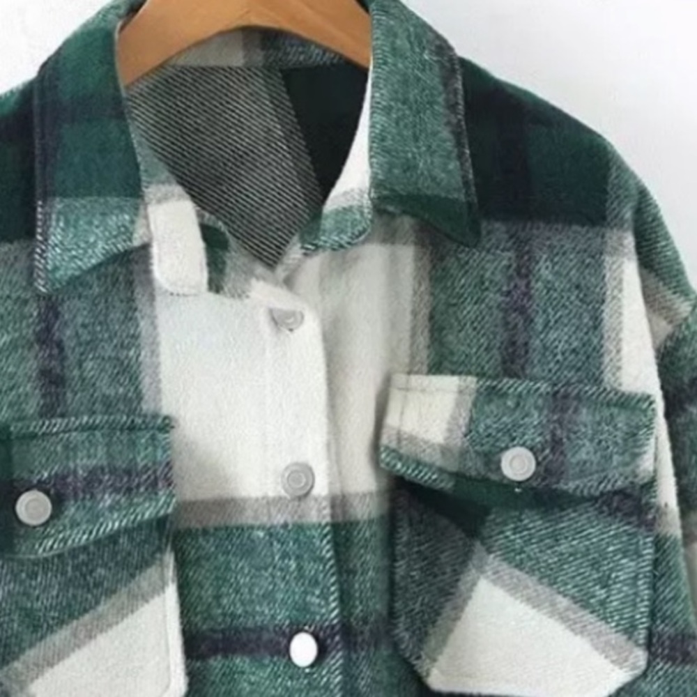 SOLD OUT Green Plaid Oversized Flannel Shacket Shirt Jacket - Picture 14 of 14